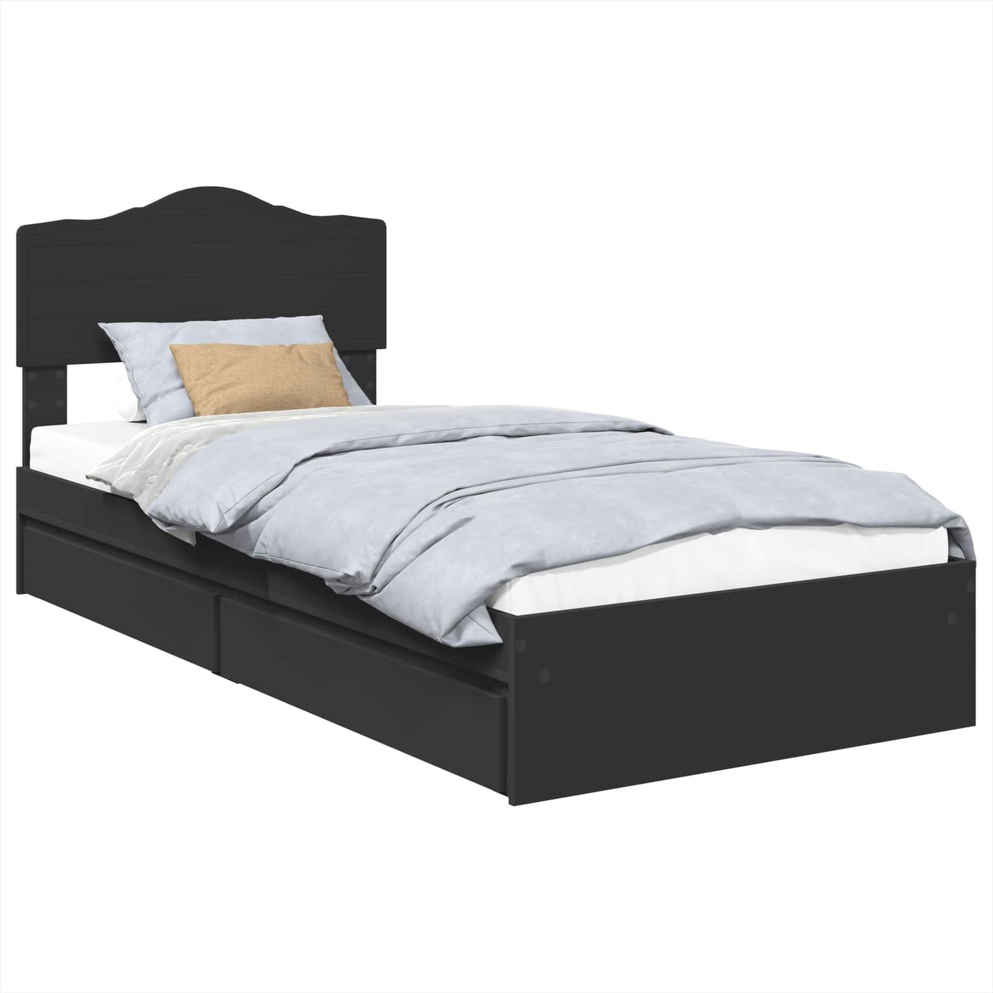 Storage Bed with Headboard Black 70 x 190 cm Engineered Wood