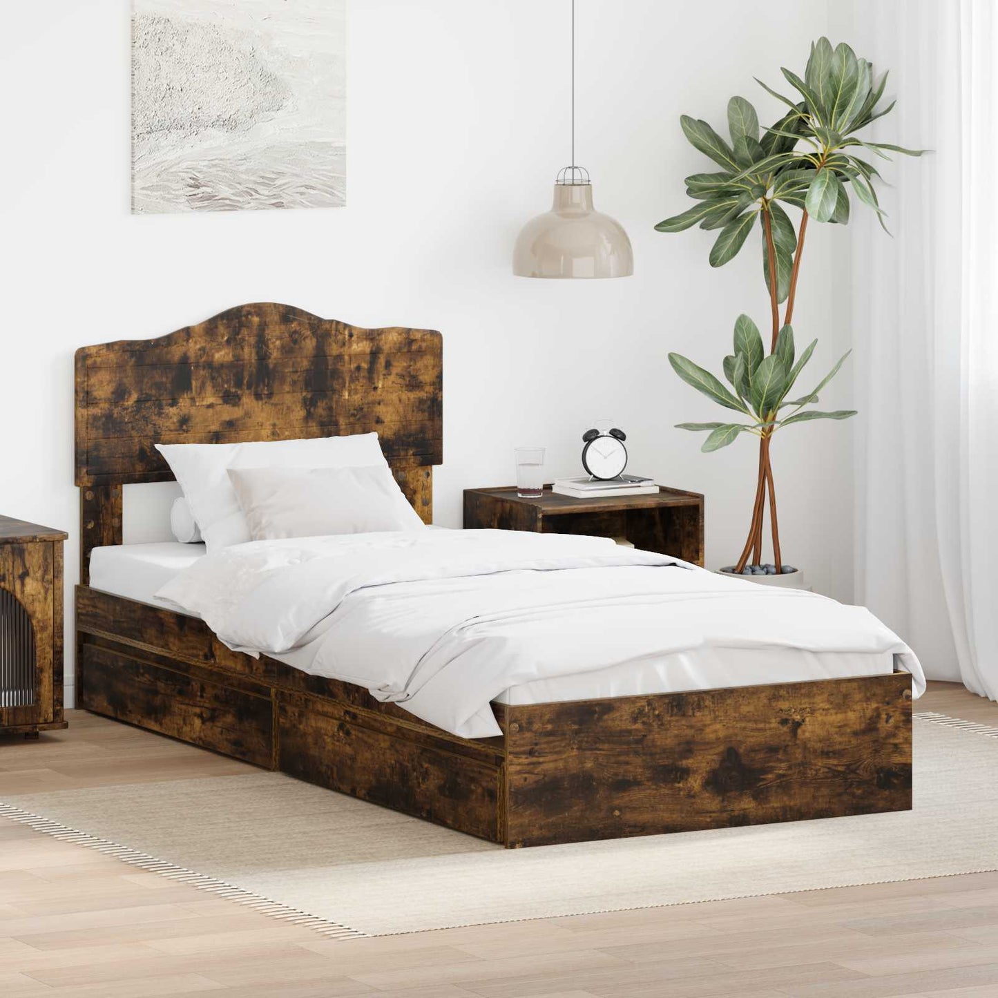 Storage Bed with Drawer Smoked Oak 70 x 190 cm Engineered Wood