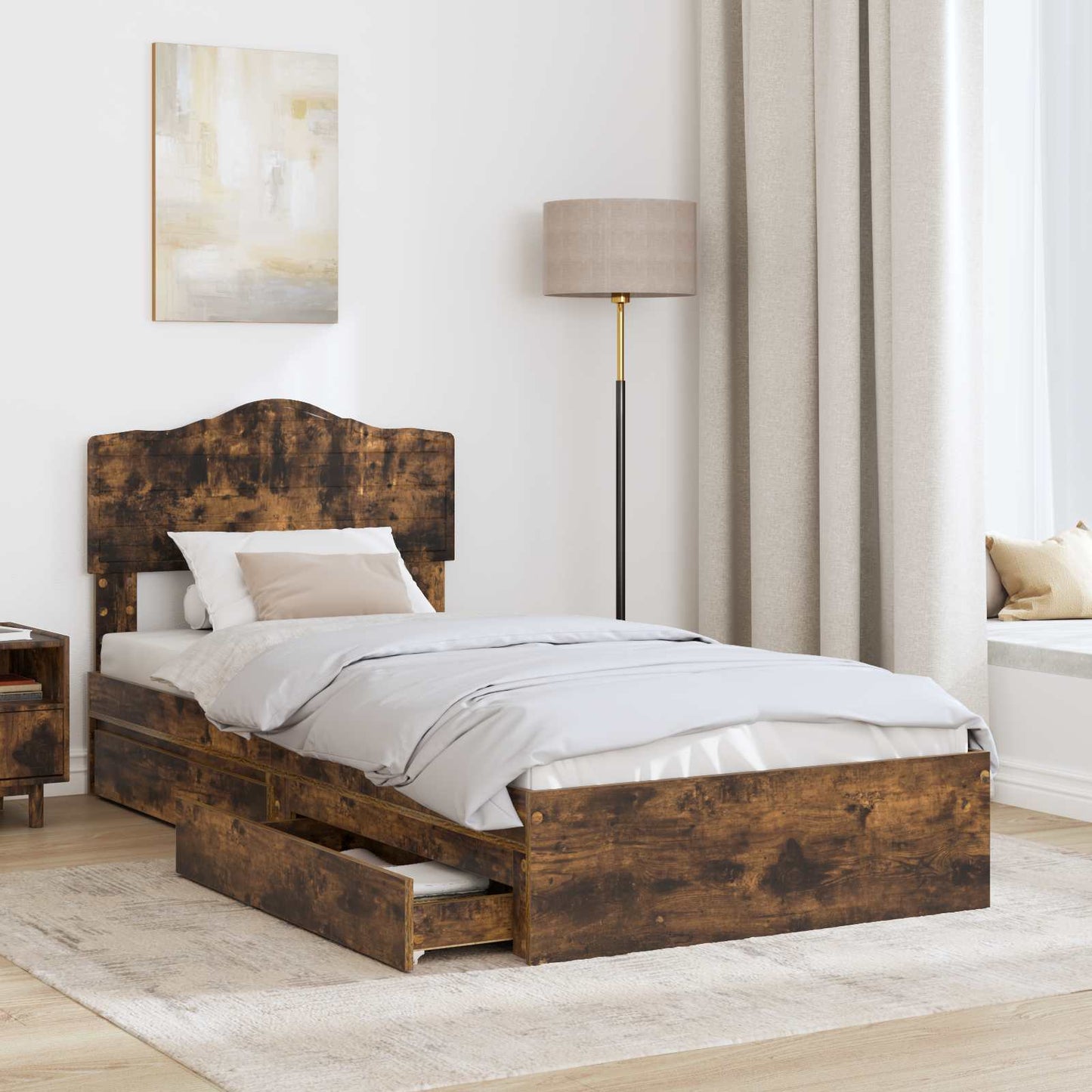 Storage Bed with Drawer Smoked Oak 70 x 190 cm Engineered Wood