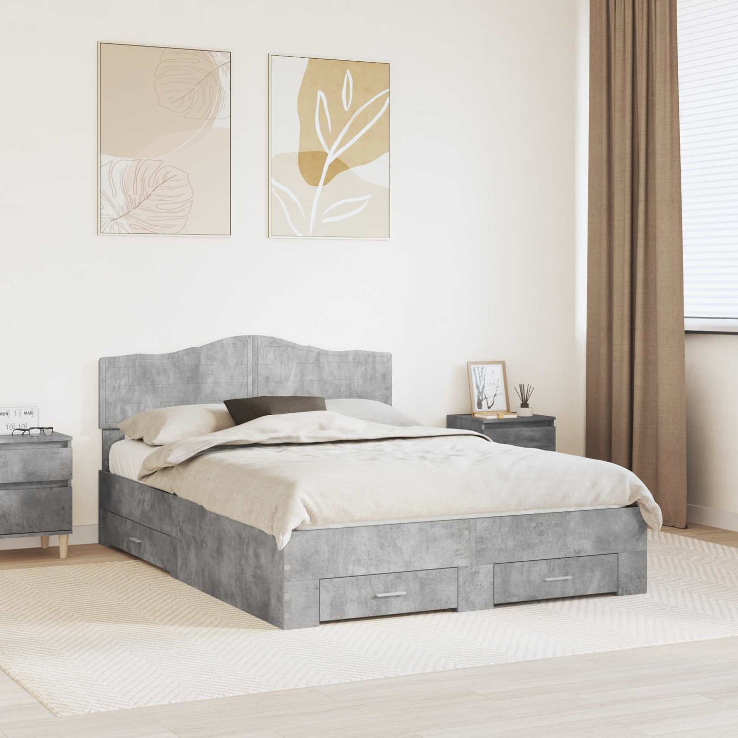 Bed Frame Concrete Grey 160 x 200 cm Engineered Wood