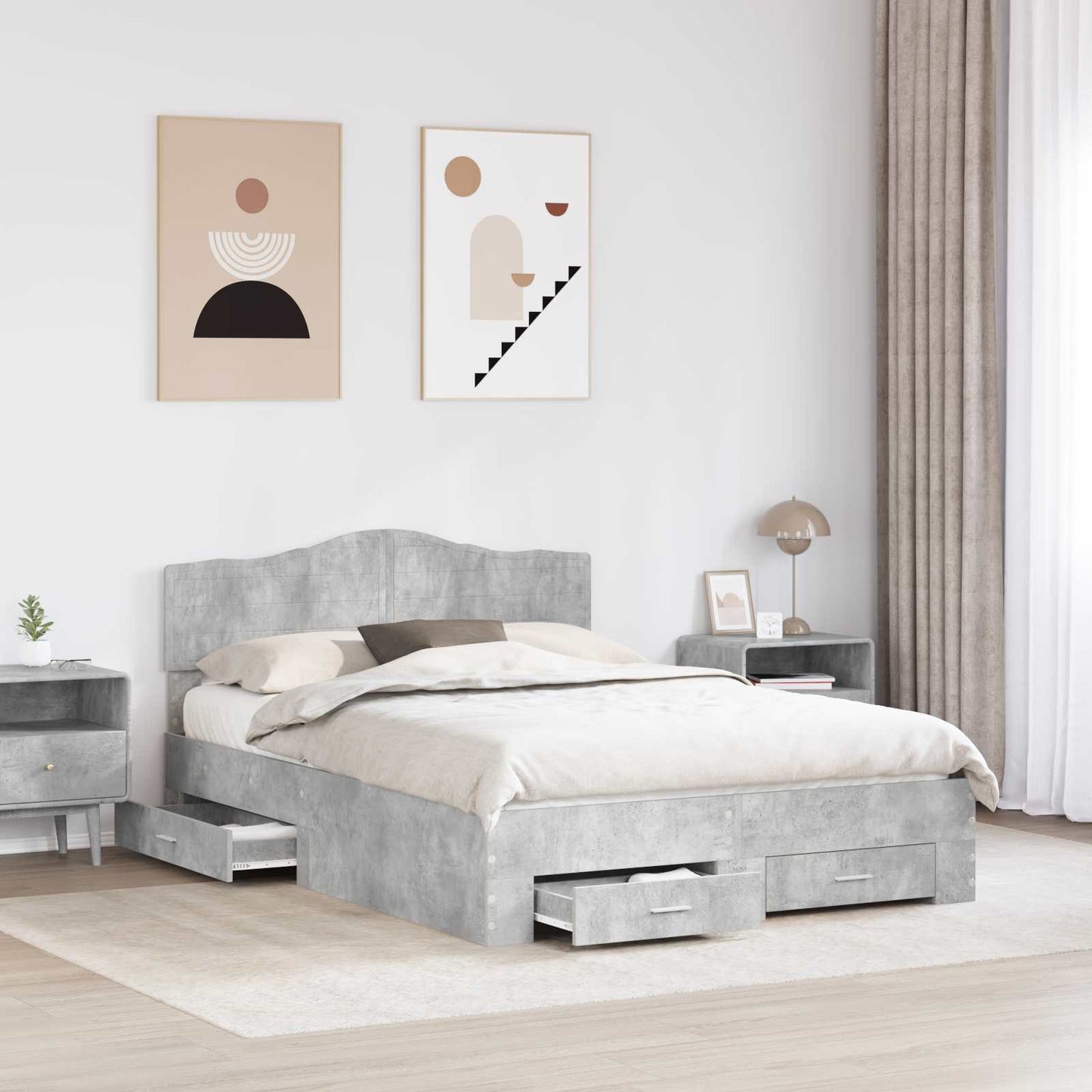 Bed Frame Concrete Grey 160 x 200 cm Engineered Wood