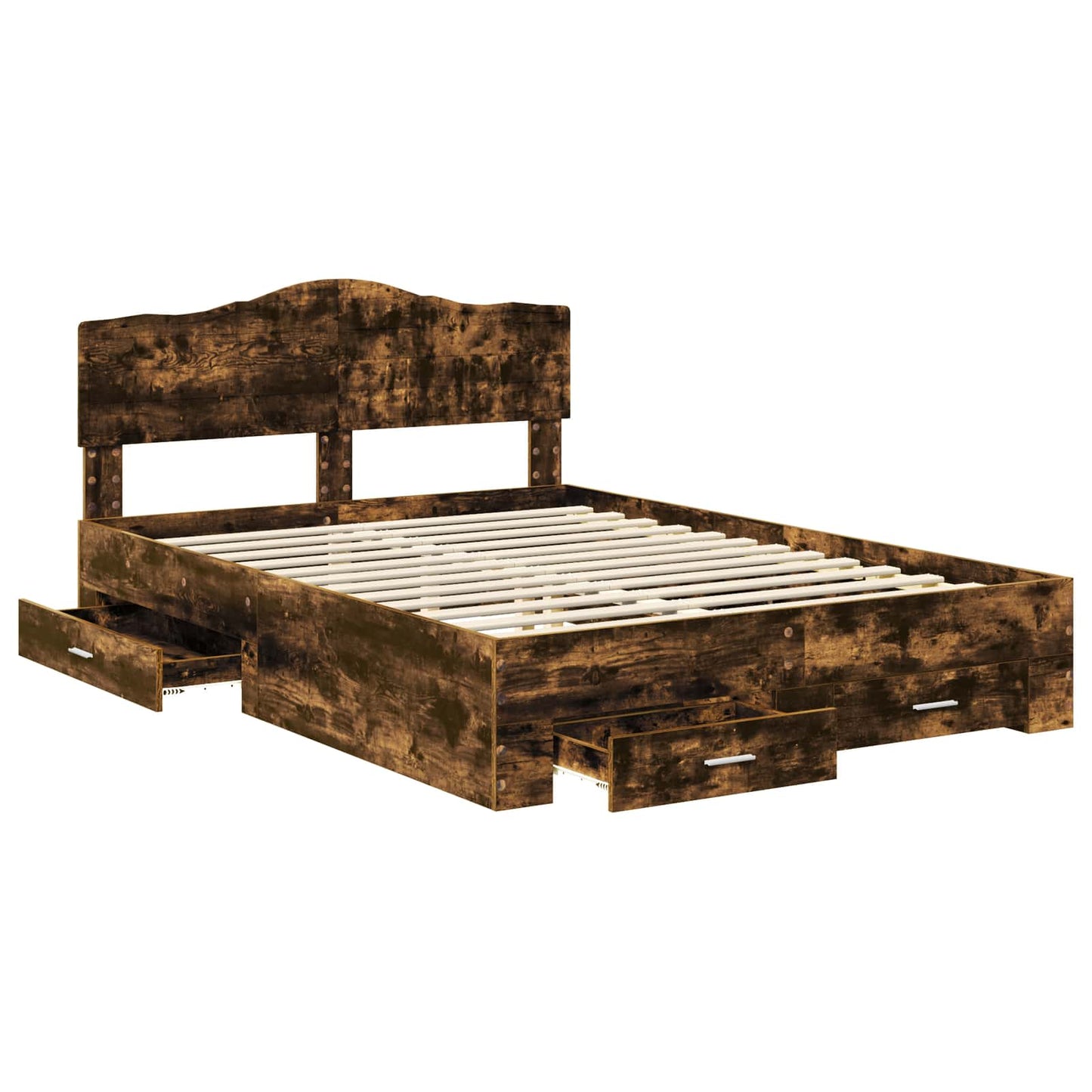 Bed Frame with Drawer Smoked Oak 150 x 200 cm Engineered Wood