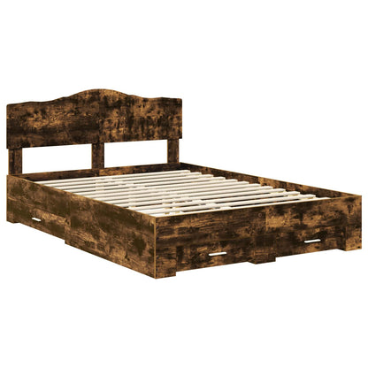Bed Frame with Drawer Smoked Oak 140 x 200 cm Engineered Wood