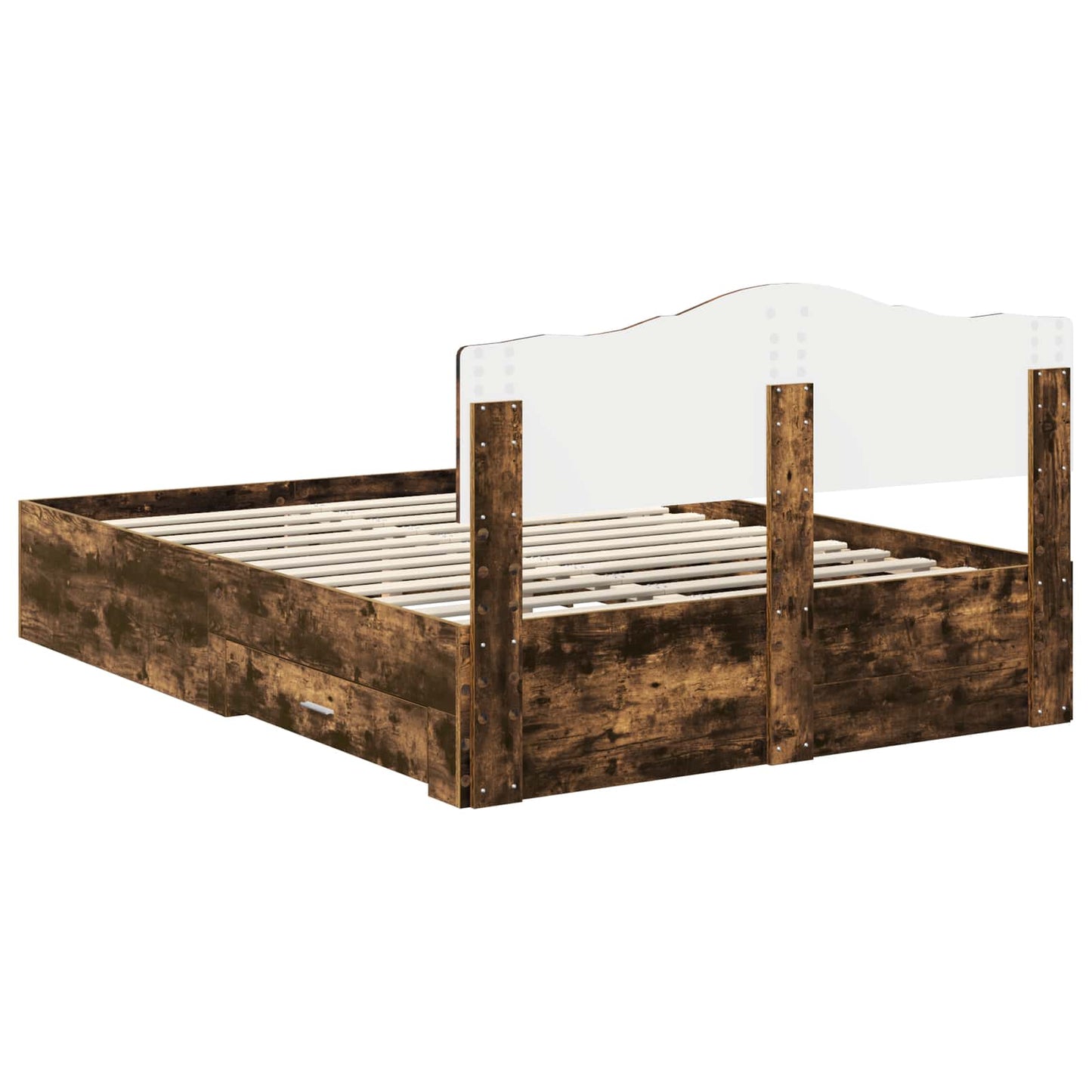Bed Frame with Drawer Smoked Oak 140 x 200 cm Engineered Wood