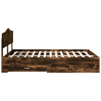 Bed Frame with Drawer Smoked Oak 140 x 200 cm Engineered Wood