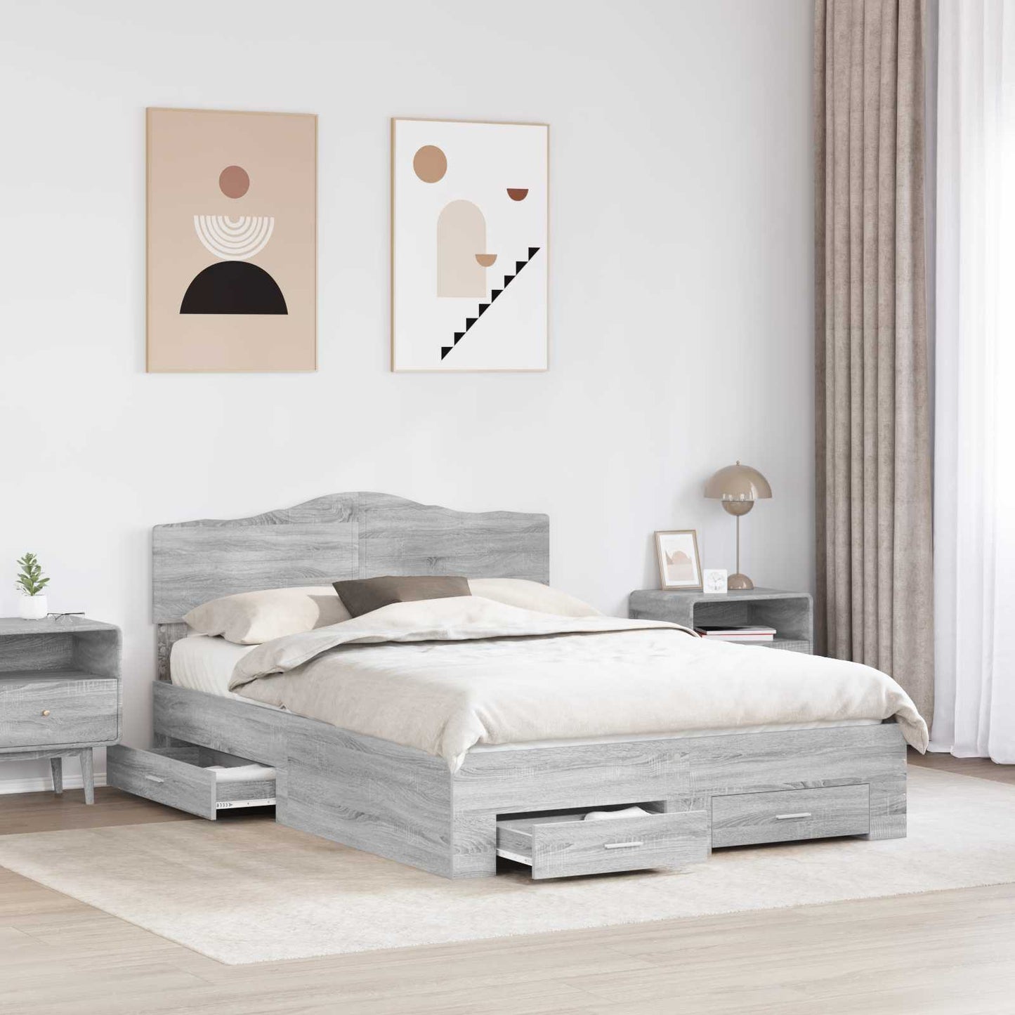 Bed Frame with Drawer Grey Sonoma 140 x 200 cm Engineered Wood