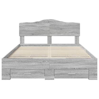 Bed Frame with Drawer Grey Sonoma 140 x 200 cm Engineered Wood