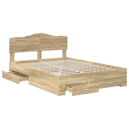 Bed Frame with Drawer Sonoma Oak 140 x 190 cm Engineered Wood