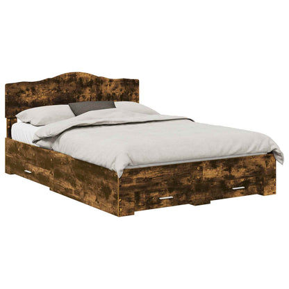 Bed Frame with Drawer Smoked Oak 140 x 190 cm Engineered Wood