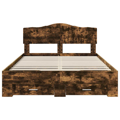 Bed Frame with Drawer Smoked Oak 140 x 190 cm Engineered Wood