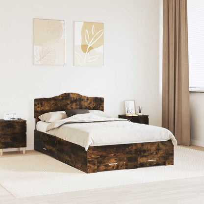 Bed Frame with Drawer Smoked Oak 135 x 190 cm Engineered Wood