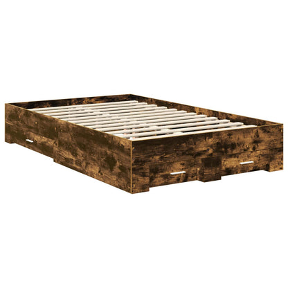 Bed Frame with Drawer Smoked Oak 135 x 190 cm Engineered Wood