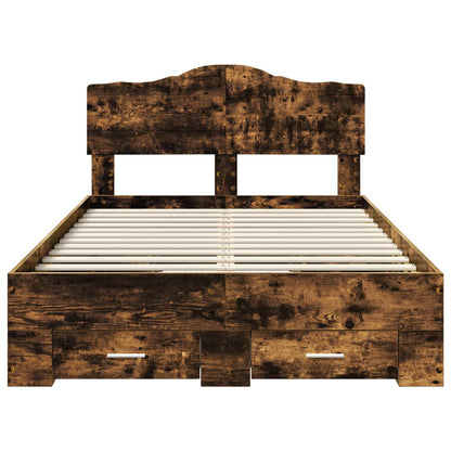 Bed Frame with Drawer Smoked Oak 135 x 190 cm Engineered Wood