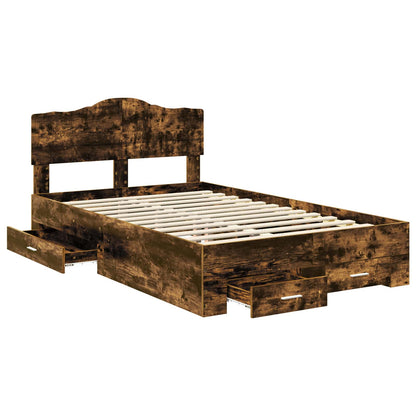 Bed Frame with Drawer Smoked Oak 120 x 190 cm Engineered Wood