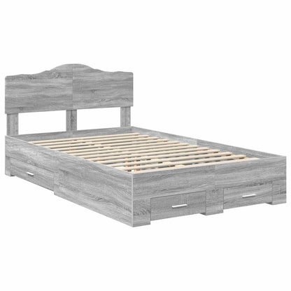 Bed Frame with Drawer Grey Sonoma 120 x 190 cm Engineered Wood
