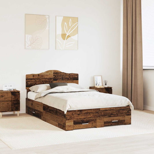 Bed Frame with Drawer Old Wood 120 x 190 cm Engineered Wood