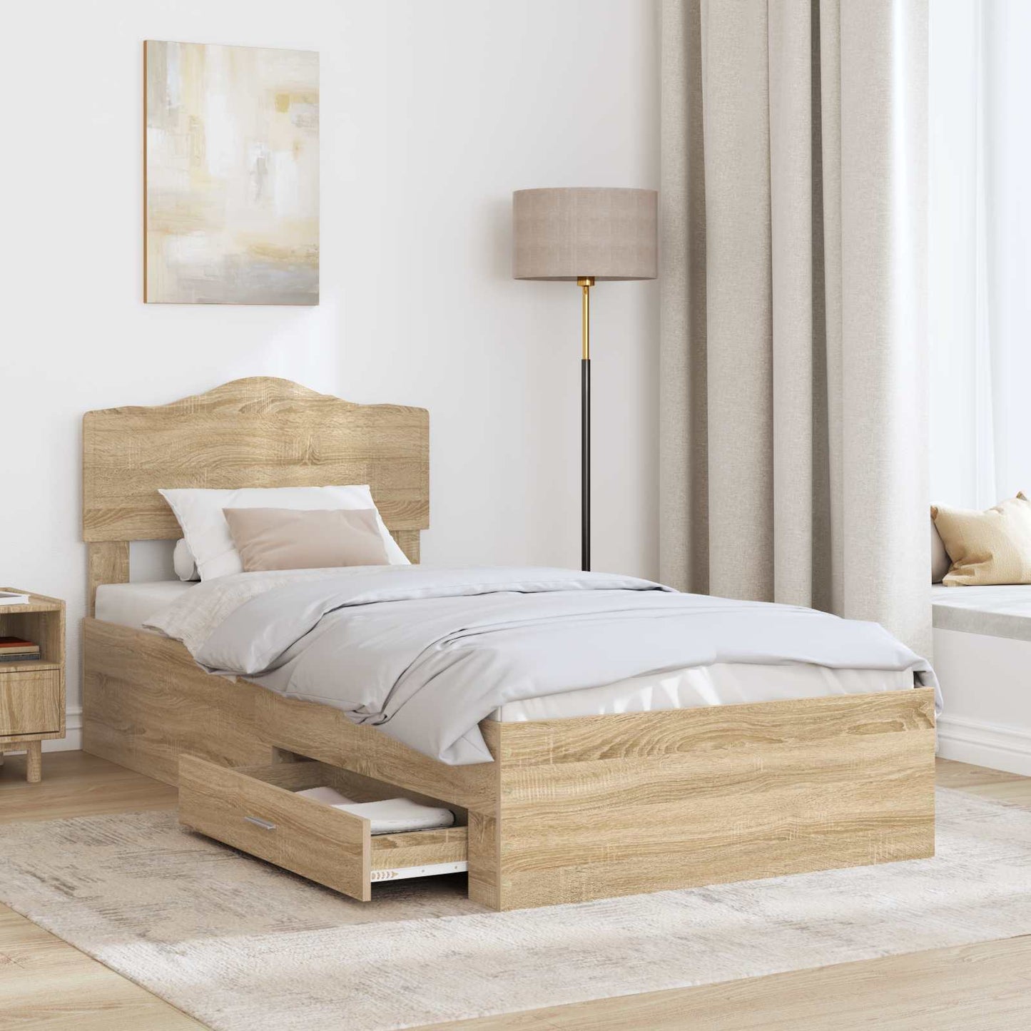Bed Frame with Drawer Sonoma Oak 100 x 200 cm Engineered Wood
