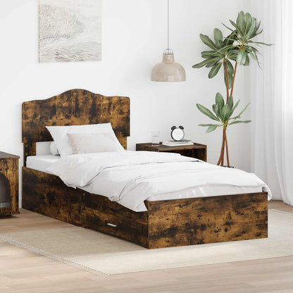 Bed Frame with Drawer Smoked Oak 100 x 200 cm Engineered Wood