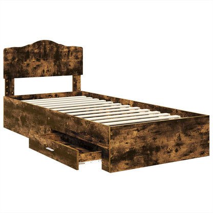 Bed Frame with Drawer Smoked Oak 100 x 200 cm Engineered Wood