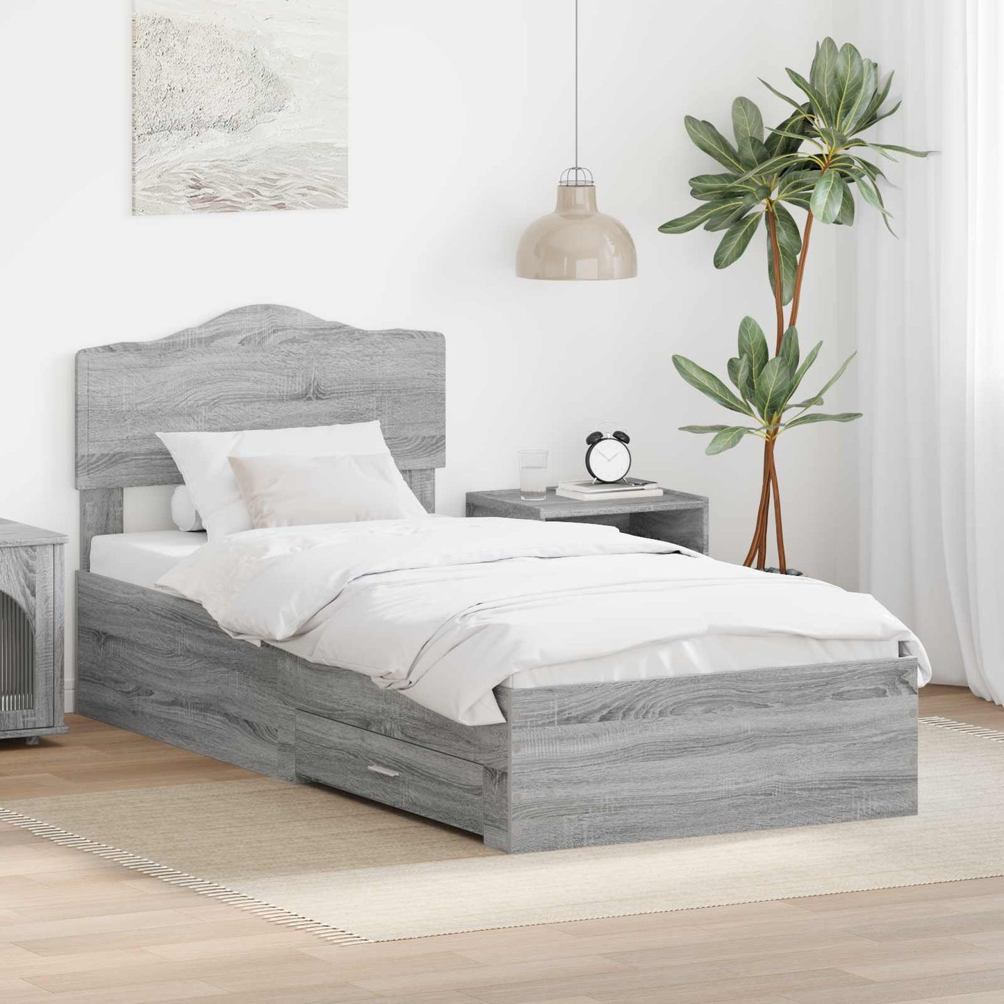 Bed Frame with Drawer Grey Sonoma 100 x 200 cm Engineered Wood