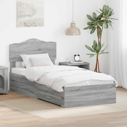Bed Frame with Drawer Grey Sonoma 100 x 200 cm Engineered Wood