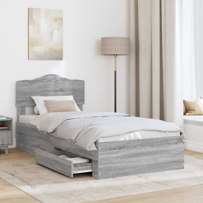 Bed Frame with Drawer Grey Sonoma 100 x 200 cm Engineered Wood