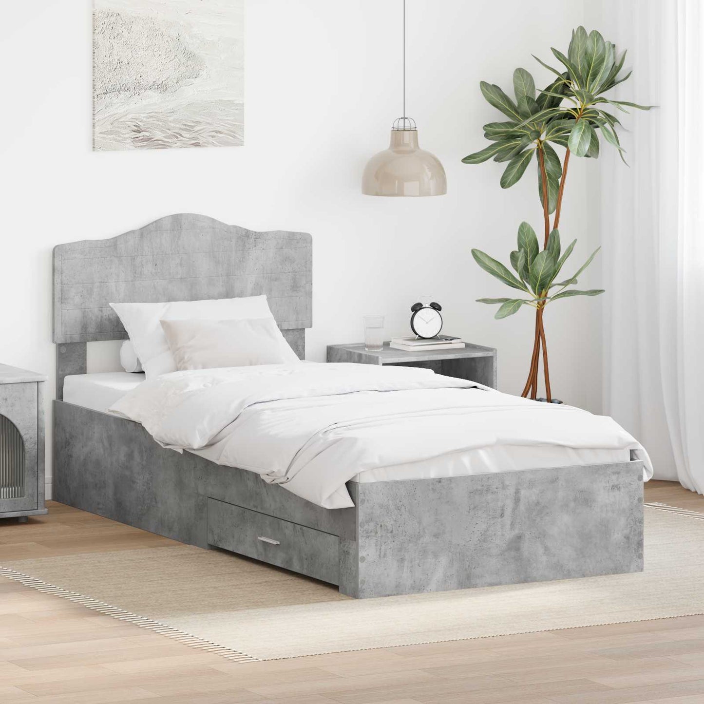Bed Frame with Drawer Concrete Grey 90 x 200 cm Engineered Wood