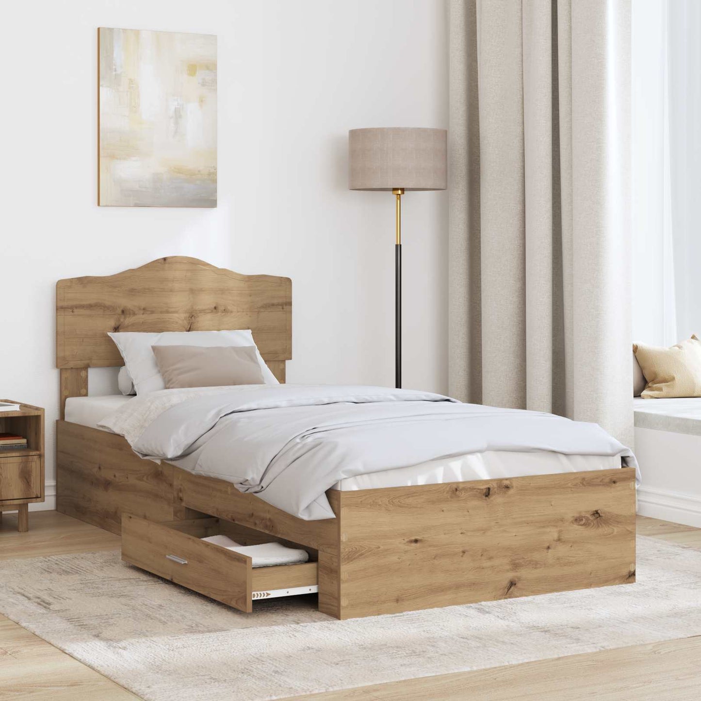 Bed Frame with Drawer Artisan Oak 90 x 190 cm Engineered Wood