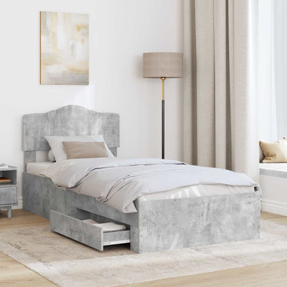 Bed Frame with Drawer Concrete Grey 70 x 190 cm Engineered Wood
