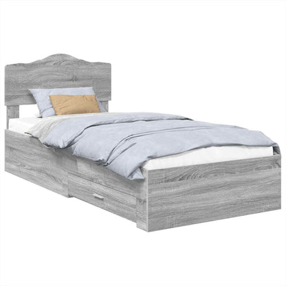 Bed Frame with Drawer Grey Sonoma 70 x 190 cm Engineered Wood