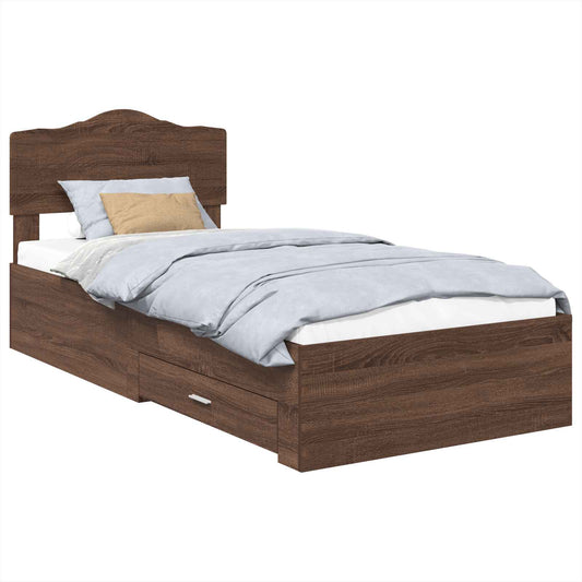 Bed Frame with Drawer Brown Oak 70 x 190 cm Engineered Wood