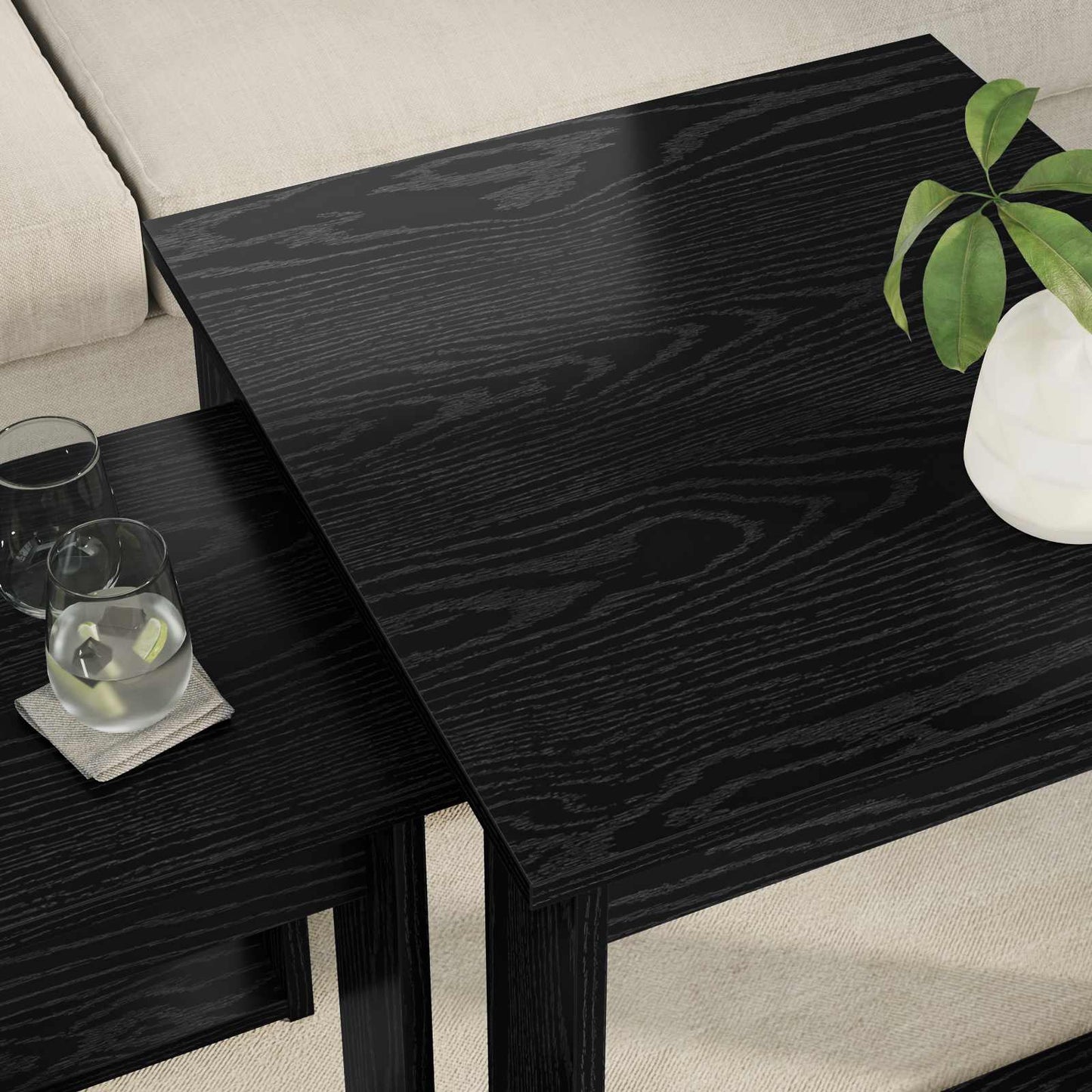 Coffee Table Set 2 pcs Black Oak Engineered Wood