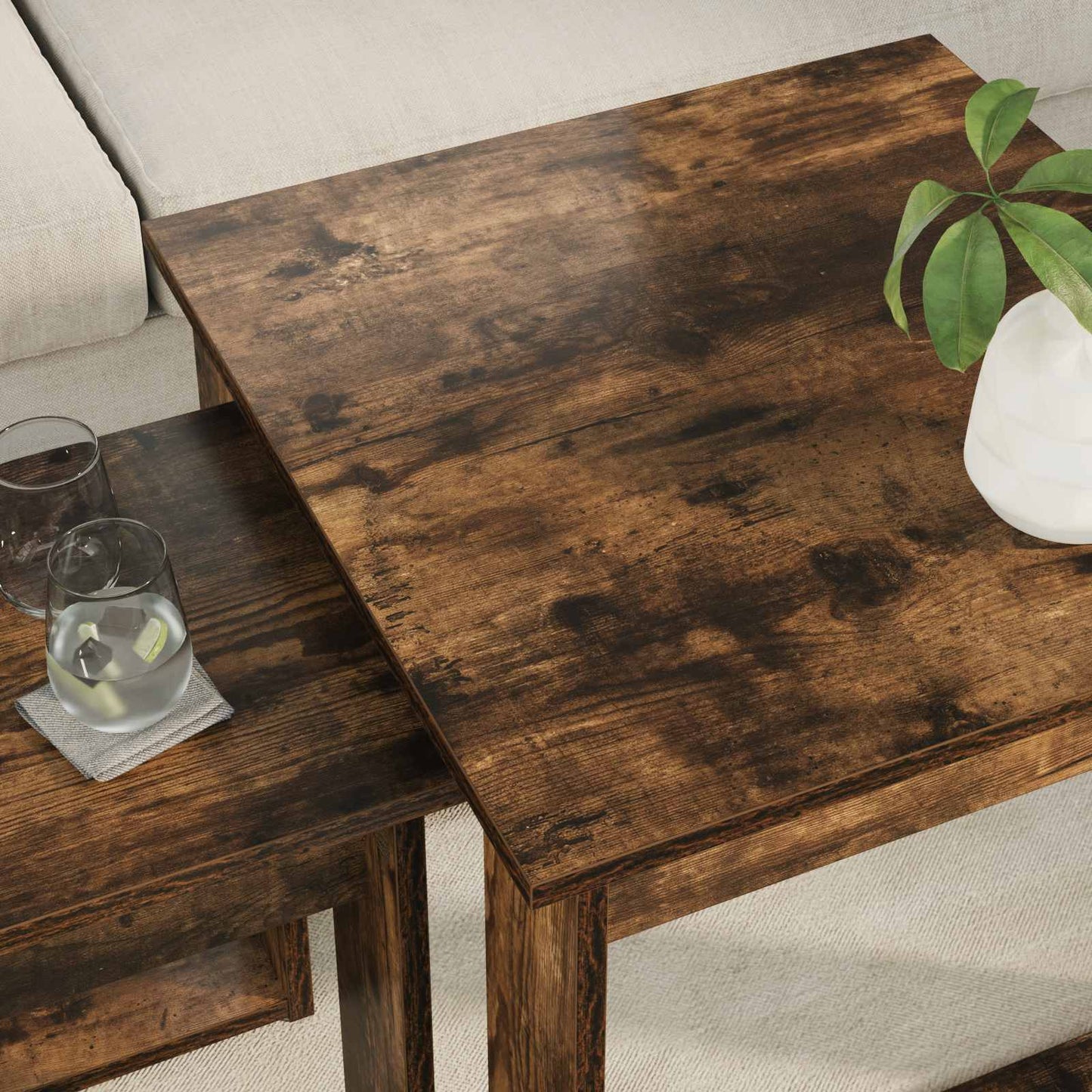 Coffee Table Set 2 pcs Smoked Oak Engineered Wood
