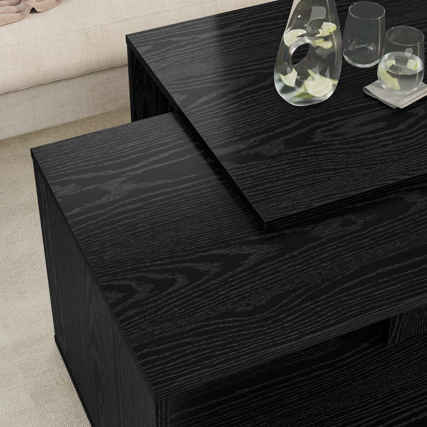 Coffee Table Set 2 pcs Black Oak Engineered Wood