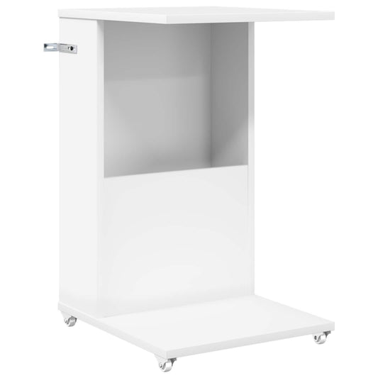 Side Table with Wheel White 40 x 35 x 60 cm Engineered Wood