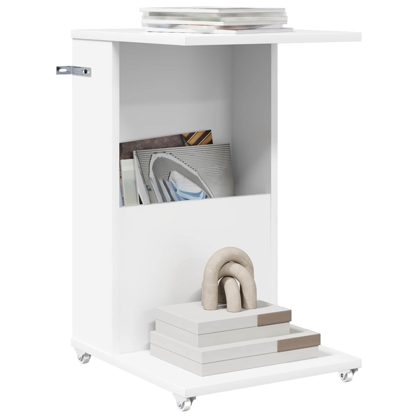 Side Table with Wheel White 40 x 35 x 60 cm Engineered Wood