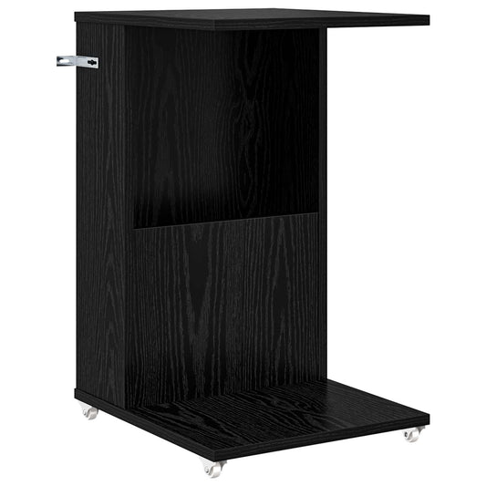 Side Table with Wheel Black Oak 40 x 35 x 60 cm Engineered Wood