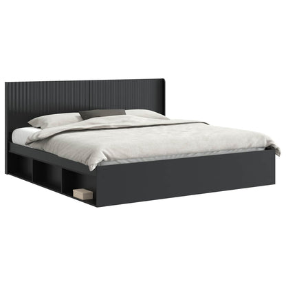 Bed Frame with Storage and Headboard Black 200 x 200 cm