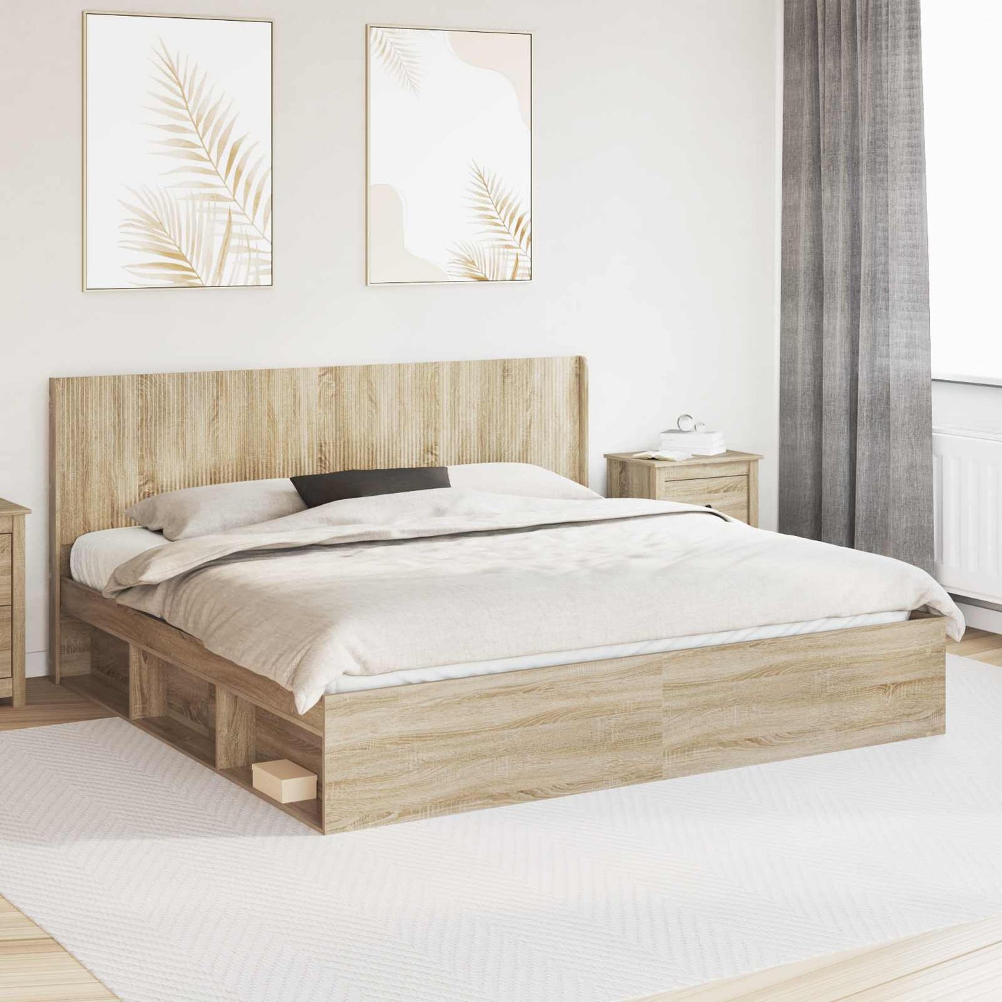 Bed Frame with Storage and Headboard Sonoma Oak 200 x 200 cm