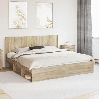 Bed Frame with Storage and Headboard Sonoma Oak 200 x 200 cm