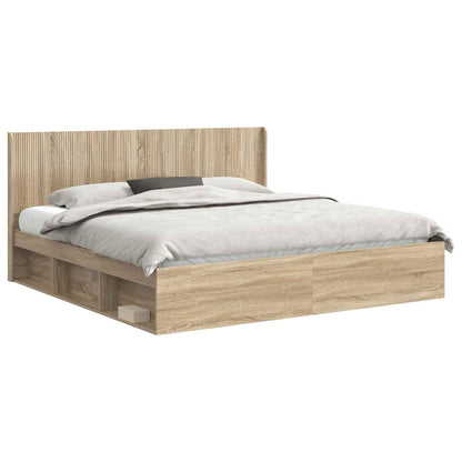 Bed Frame with Storage and Headboard Sonoma Oak 200 x 200 cm