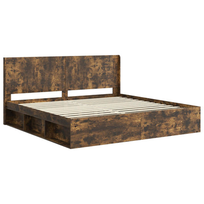 Bed Frame with Storage and Headboard Smoked Oak 200 x 200 cm