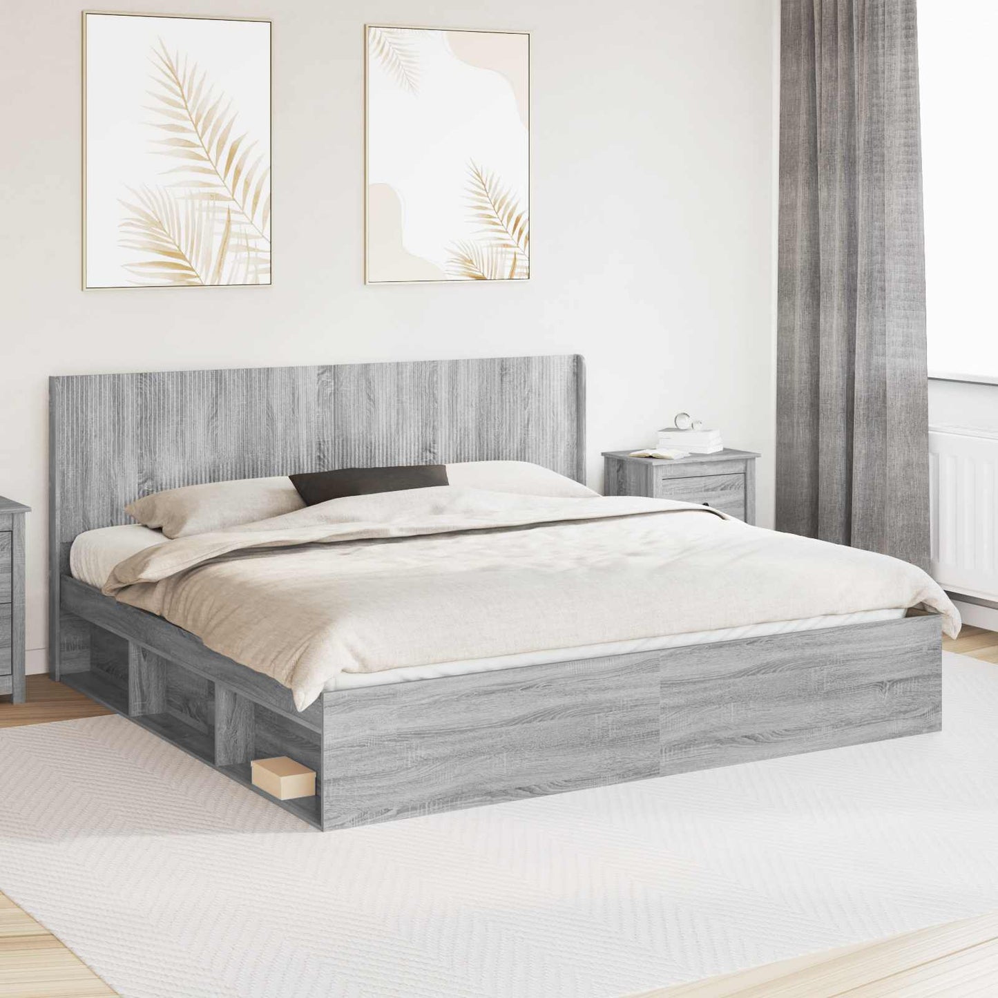 Bed Frame with Storage and Headboard Grey Sonoma 200 x 200 cm
