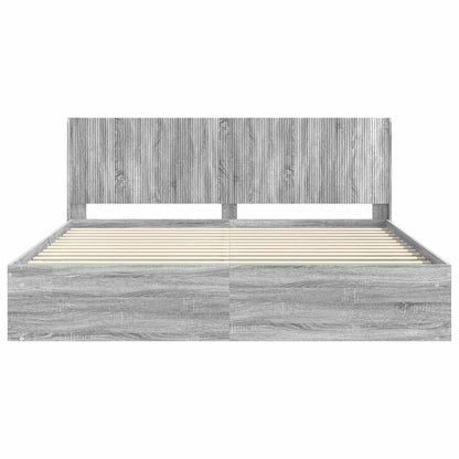 Bed Frame with Storage and Headboard Grey Sonoma 200 x 200 cm