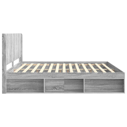 Bed Frame with Storage and Headboard Grey Sonoma 200 x 200 cm