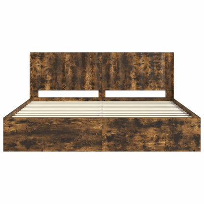 Bed Frame with Storage and Headboard Smoked Oak 180 x 200 cm