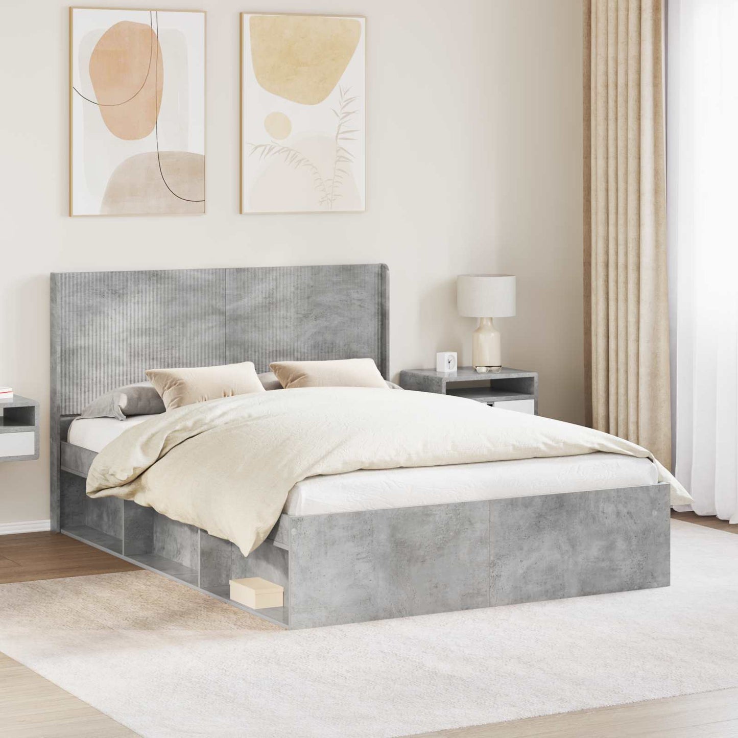 Bed Frame with Storage and Headboard 2 pcs Engineered Wood