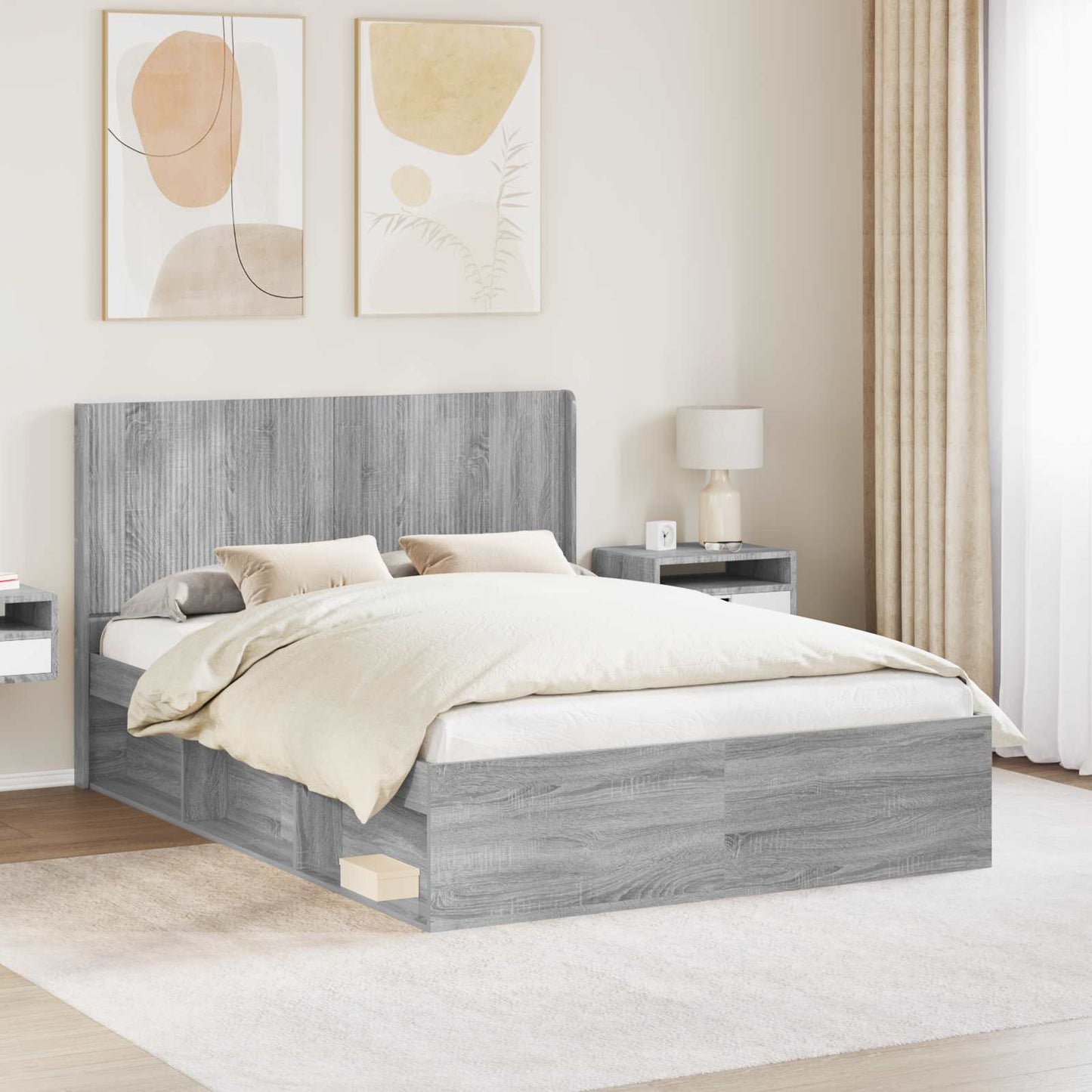 Bed Frame with Storage and Headboard 2 pcs Engineered Wood