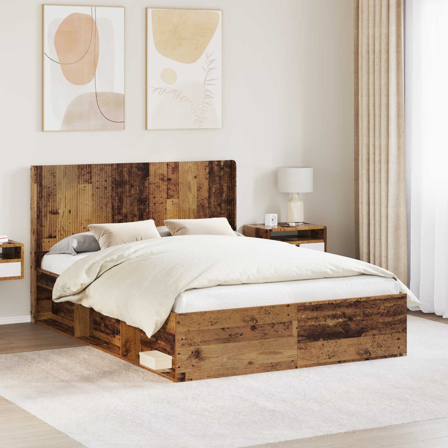 Bed Frame with Storage and Headboard 2 pcs Engineered Wood