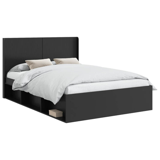 Bed Frame with Storage and Headboard Black 120 x 200 cm